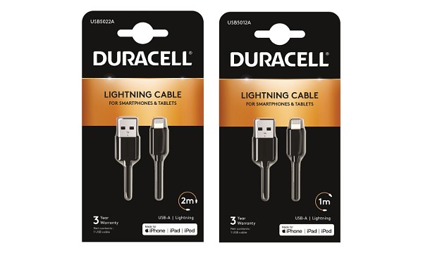 Duracell 1m + 2m USB-A til Lightning-kabel